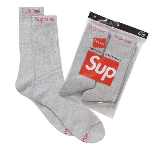 Supreme Hanes Crew Socks (4 Pack) (Gray)