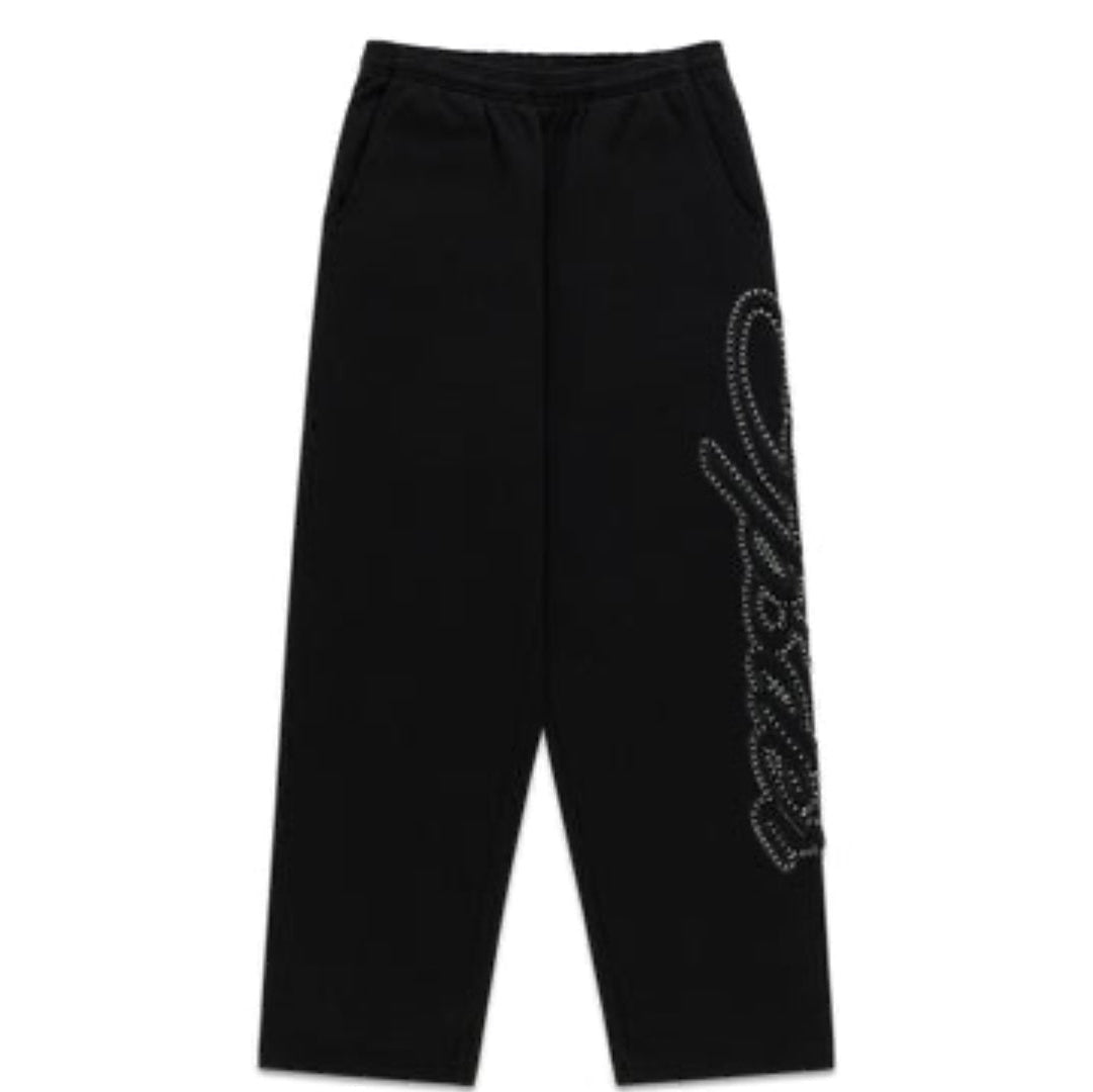 Sp5der Rhinestone Script Wide Leg Sweats (Black)