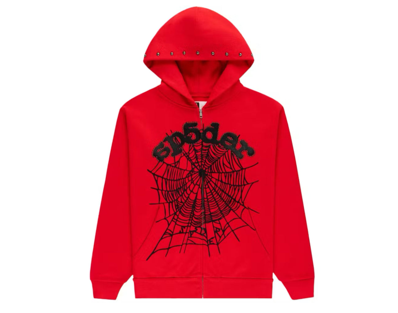 Sp5der OG Web Studded Zip Hoodie Red