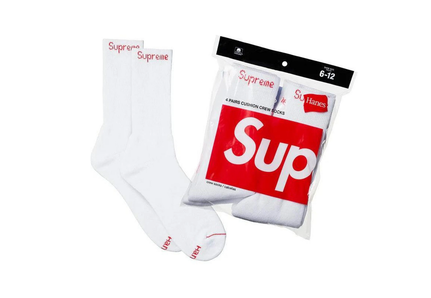 Supreme Hanes Crew Socks (4 Pack) (White) (2025)