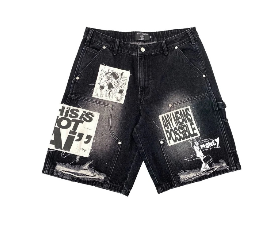 MIXED EMOTIONS Black “AI” Denim shorts