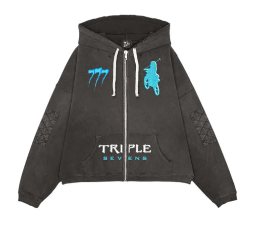Triple 7 Moto Hoodie (Black/Blue)