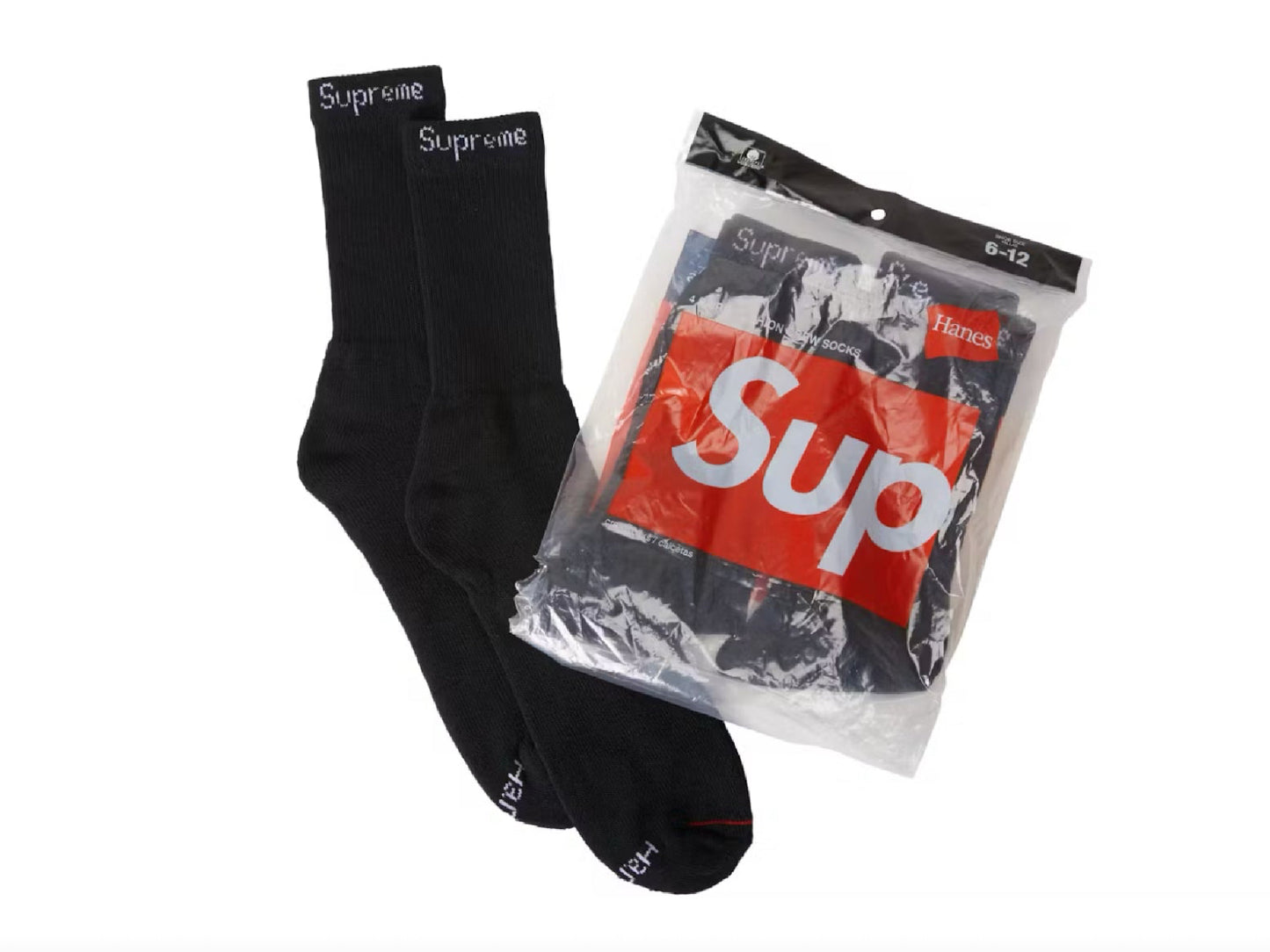 Supreme Hanes Crew Socks (4 Pack) (Black)