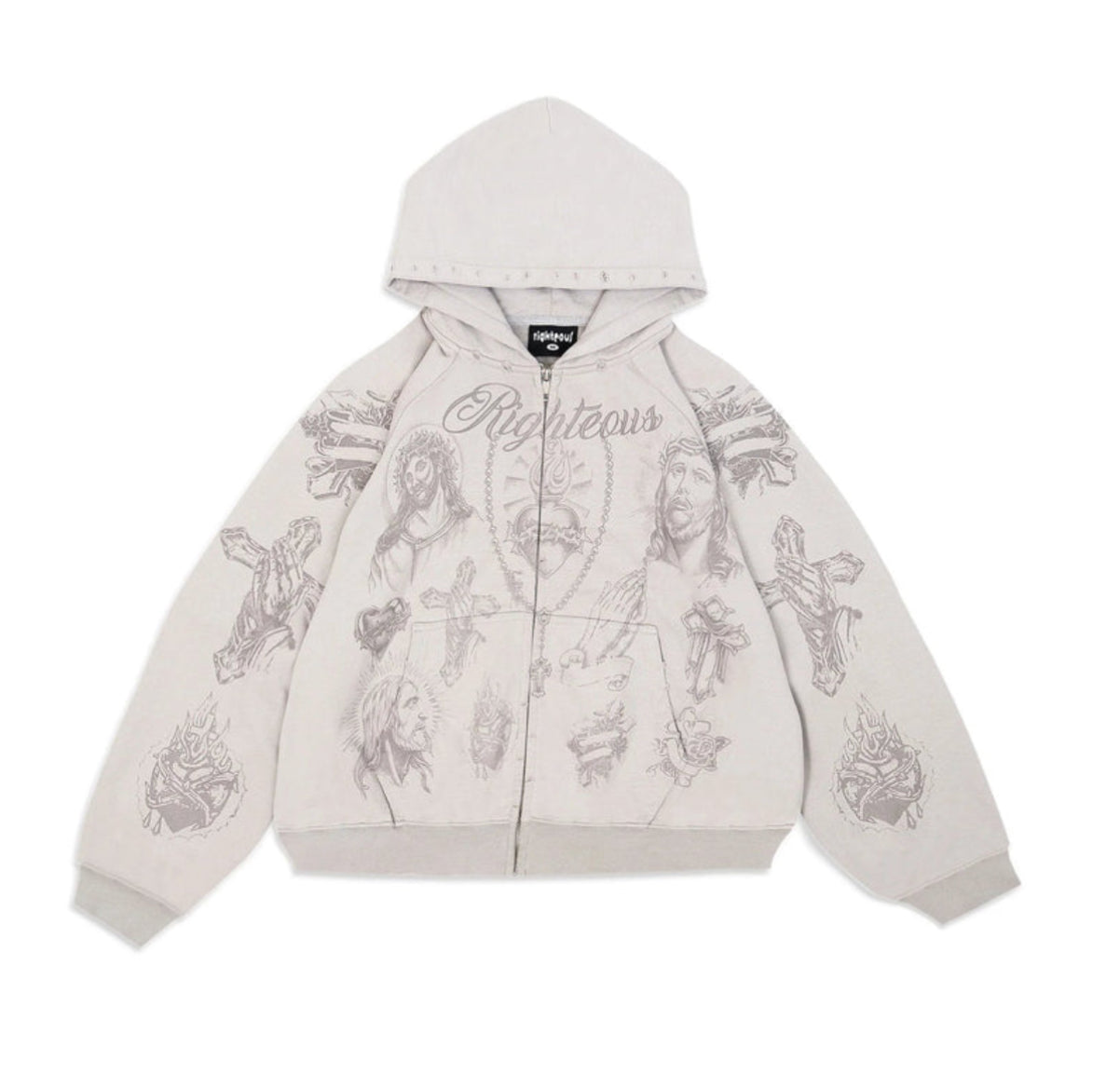 Righteous Risen Tatted Believer Zip Up Hoodie Grey