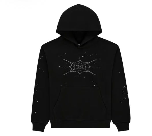 Sp5der Black Big Rhinestone Hoodie