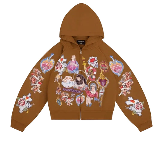 Righteous Risen King Zip Up Hoodie Brown