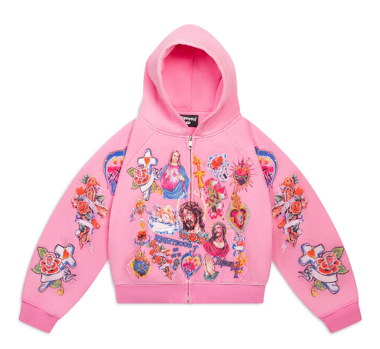 Righteous Risen King Cropped Zip (Pink)