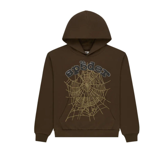 Sp5der Rhinestone OG Web Hoodie Brown