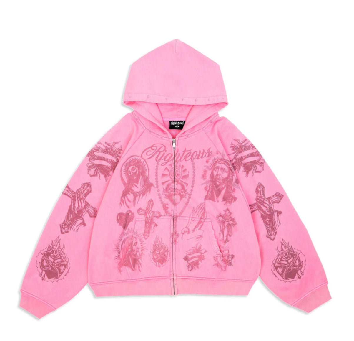 Righteous Risen Tatted Believer Zip Up Hoodie Pink