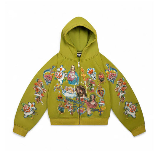 Righteous Risen King Zip Up Hoodie Green
