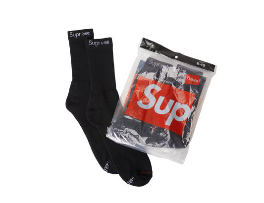 Supreme Hanes Crew Socks (4 Pack) (Black)