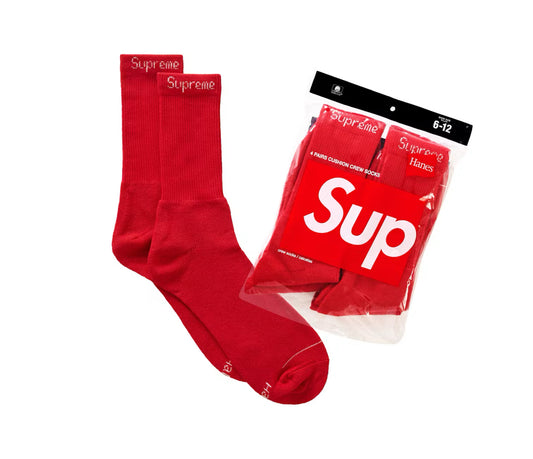 Supreme Hanes Crew Socks (4 Pack) (Red)