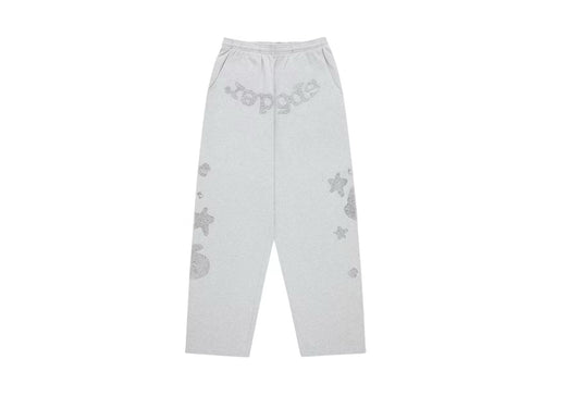 Sp5der Rhinestone Beluga V2 Wide Sweatpants Heather Grey
