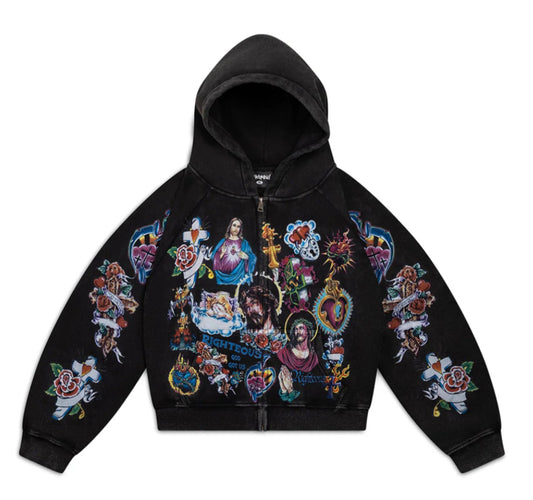 Righteous Risen King Cropped Zip (Black)