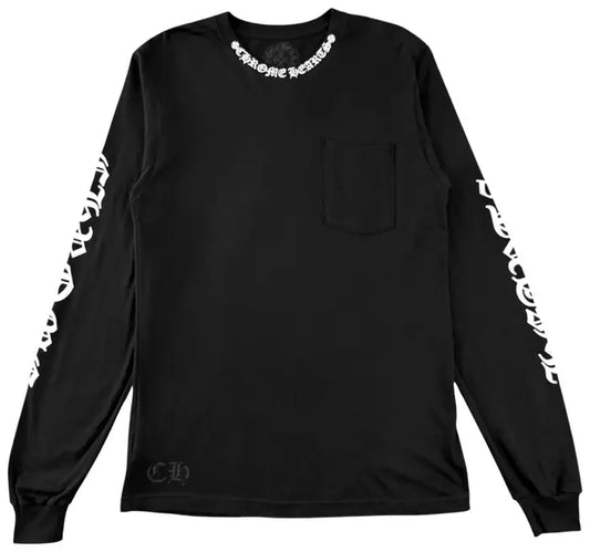 Pre-Loved Chrome Hearts Neck Logo Pocket Long-Sleeve Tee 'Black/White'