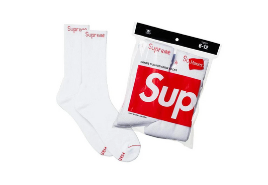 Supreme Hanes Crew Socks (4 Pack) (White) (2025)