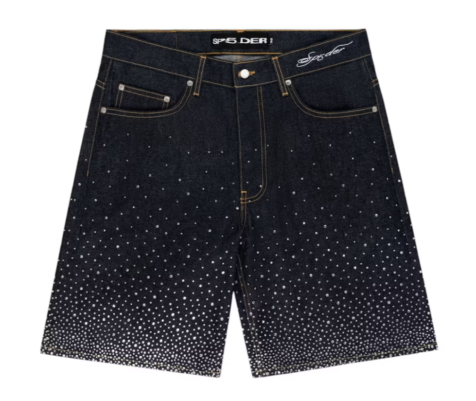 Sp5der Star Dust Denim Shorts Indigo