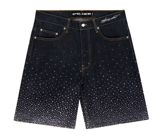 Sp5der Star Dust Denim Shorts Indigo