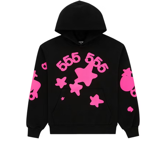 Sp5der Black Angel Number Beluga Hoodie Pink